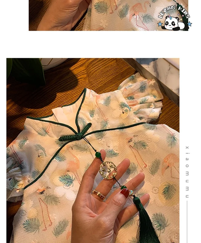 LEZONKIDS - Custom Girls Dress Chinese Style Cheongsam for Kids flamingo Flower Pattern Party Birthday Dress